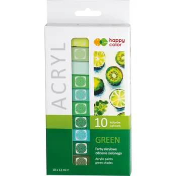 Vodová barva AKRYLOVÉ BARVY sada 10 BAREV x 12 ml odstíny ZELENÉ Happy Color