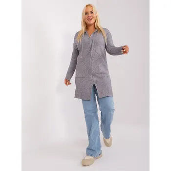 Dámský svetr Šedý delší svetr na zip s kapsami PM-SW-PM-3733.17-grey Velikost: 2XL/3XL
