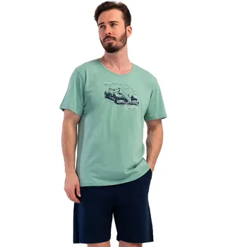 Pánské pyžamo Pánské pyžamo s krátkým rukávem a kraťasy zeleno modré s formulí 1P1889 zelená m