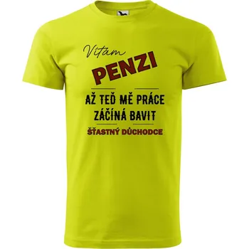 Pánské oblečení Pánské tričko s potiskem Šťastný důchodce Velikost: 2XL, Barva trička: Limetková