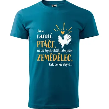 Pánské tričko s potiskem Ranní ptáče Velikost: XS, Barva trička: Petrolejová