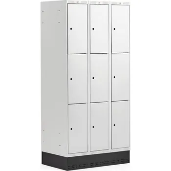 Šatní skříň Boxová šatní skříň CLASSIC, se soklem, 3 sekce, 9 boxů, 1890x900x550 mm, šedé dveře