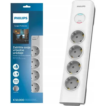 Napájecí kabel Prodlužovací Kabel kabel s přepěťovou ochranou Philips 2 m, 4 ks bílý