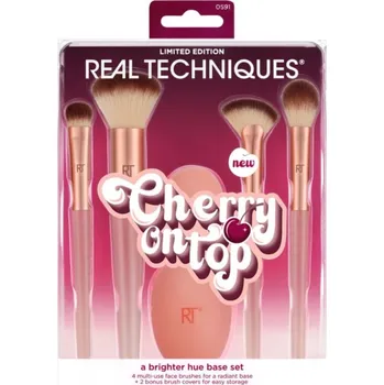Kosmetický štětec Real Techniques Cherry On Top RT 106 štětec na aplikaci tekutých a pudrových produktů 1 ks + RT 107 štětec na korektor 1 ks + RT 108 štětec na pudr 1 ks + RT 109 štětec na rozjasňovač 1 ks + silikonový kryt na štětec 2 ks