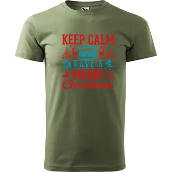 Pánské tričko Pánské tričko Keep calm Christmas Velikost: M, Barva trička: Khaki