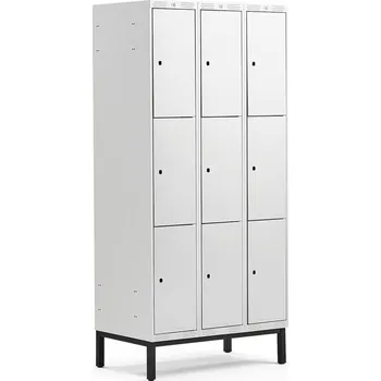 Šatní skříň Boxová šatní skříň CLASSIC, s nohami, 3 sekce, 9 boxů, 1940x900x550 mm, šedé dveře