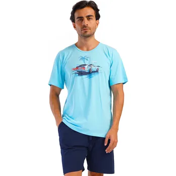 Pánské pyžamo Pánské pyžamo s krátkým rukávem a kraťasy, světle modré, s autem - Unlimited 1XL-4XL 1P1922 modrá 3xl