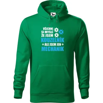 Pánská mikina Pánská mikina s potiskem Kouzelník mechanik Velikost (muž): 3XL, Vyberte barvu: Středně zelená
