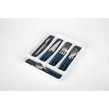 Podnos na příbory plastový, bílý/antracit 33x29x4cm (centimetry)-4 přihrádky protiskluzové