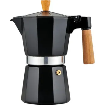 Kávovar Espresso kávovar Holiday Travel, 6 šálků, černý, hliník, dřevěná rukojeť
