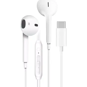 Sluchátka TT-TopTechnology Stereo sluchátka Apple iPhone 15 Pro bílá, white, MEGA BASS, s mikrofonem, podpora HandsFree, nahrazují originál