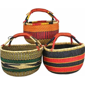 Nákupní košík GLOBO Fair Trade Partner Bolga koš z Ghany, různé barvy, kulatý, 36-42 cm