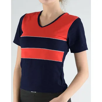 Dámské tričko Gina Tričko s krátkým rukávem kombinace barev a paspule 98003P Lékořice-třešňová S