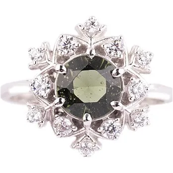 Prsten vltavín - stříbrný prsten (3014VZ) Velikost: 59, povrchová úprava: rhodiované