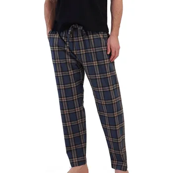 Pánské pyžamo Pánské pyžamové kalhoty kárované hnědé a šedozelené 1P1907 hnědá M