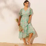 Dlouhé voálové šaty s potiskem zelená/růžová 40