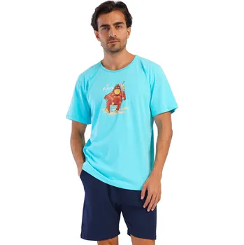 Pánské pyžamo Pánské pyžamo s krátkým rukávem a kraťasy, azurové a modré OPIČÍ relax 1P1902 modrá xl