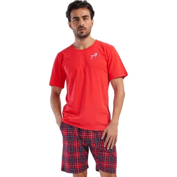 Pánské pyžamo Pánské pyžamo s krátkým rukávem a kraťasy červené kárované AUTHENTIC 1P1896 červená xxl