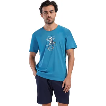 Pánské pyžamo Pánské pyžamo s krátkým rukávem a kraťasy, modré, myšák šéf kuchař 1P1897 modrá xl