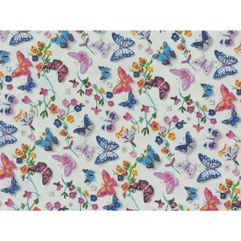 Bavlněná látka Motýlci vyšívaní barevní - digitální tisk