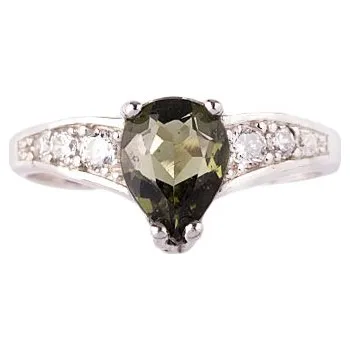 Prsten vltavín - stříbrný prsten - kapka (3064V) Velikost: 62, povrchová úprava: zlacené