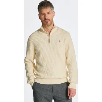 Pánský svetr SVETR GANT COTTON TEXTURE HALFZIP CREAM