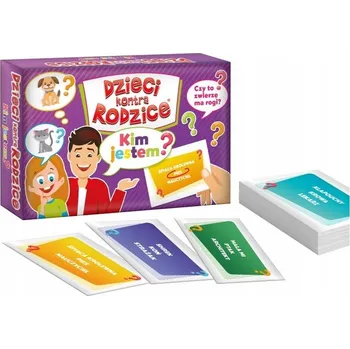 Desková hra Společenská hra Děti vs. Rodiče: Kdo jsem? vědomostní a vzdělávací hra, hry rozvíjející paměť, hádanky, logické myšlení, otázky a odpovědi Kangur