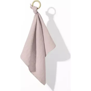 Dřevěné kousátko s mušelínovou plenkou, mazlíček na prořezávání zoubků - pudrově růžová