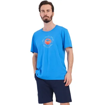 Pánské pyžamo Pánské pyžamo s krátkým rukávem a kraťasy, modré s rakem, krabem, SKORPION 1P1899 modrá xl