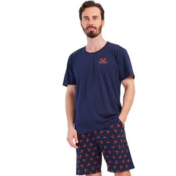 Pánské pyžamo Pánské pyžamo s krátkým rukávem a kraťasy, modré s kraby, raky 1P1918 modrá l