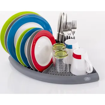 Odkapávač na nádobí Stojan na nádobí s funkcí odkapávání, šedý