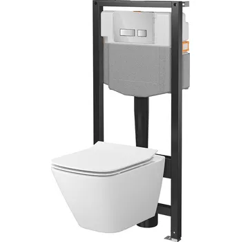 WC sada CERSANIT Podomítková sada mech 50, mísa VERSO Sq, deska, knoflík MOVI II chrom S701-975