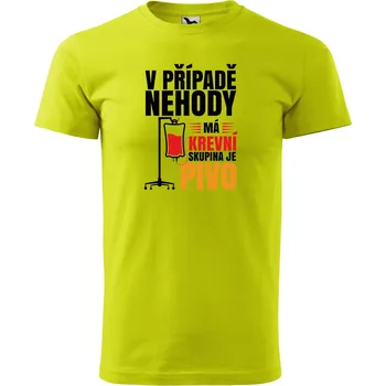 Pánské oblečení Pánské tričko s potiskem Krevní skupina pivo Velikost: XL, Barva trička: Limetková