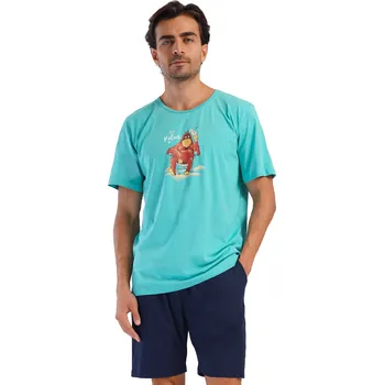 Pánské pyžamo Pánské pyžamo s krátkým rukávem a kraťasy, zelinkavé a modré OPIČÍ relax 1P1901 zelená xl