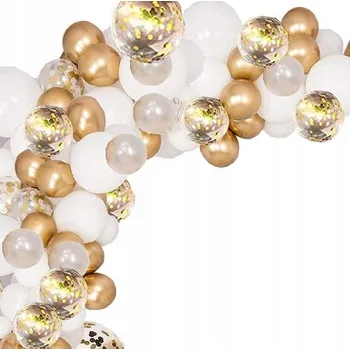 Balónek BÍLÉ BALÓNKY ZLATÉ konfety GIRLANDA s páskou OBLOUK