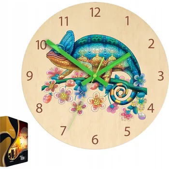 Hodiny Nástěnné hodiny s motivem chameleona Akrylový chameleon Kulatý Křemenný