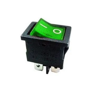 Vypínač kolébkový MIRS-201A-C3, OFF-ON 2pol.250V/6A zelený,prosvětlený