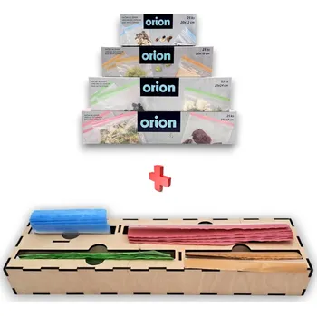 Potravinová fólie usporadejto.cz Organizér na sáčky na zip, do šuplíku, dřevěný VASKY + 100ks sáčků na zip