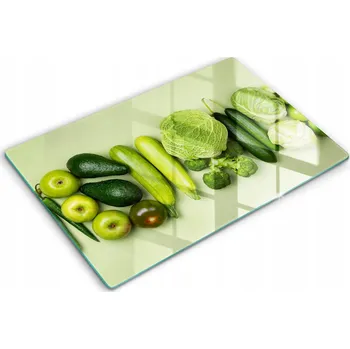Obraz Dekorativní skleněná deska na krájení XXL 80x52 cm Zelené ovoce a zelenina