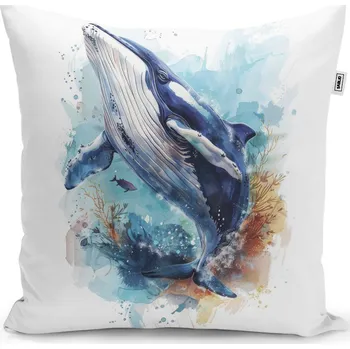 Polštář Sablio Polštář Akvarelová velryba - 40x40 cm