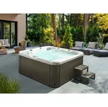Zahradní vířivá vana bílá akrylátová 200 x 200 cm 33 trysek hnědé vnější panely s LED a vyhříváním Beliani
