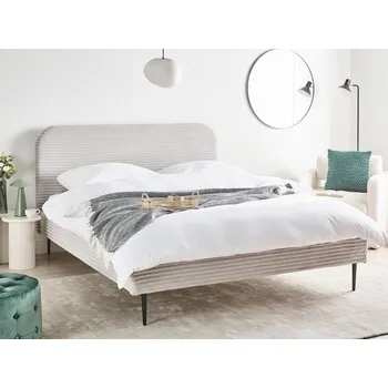 Postel Postel světle šedá manšestr 160 x 200 cm čalouněné čelo černé nohy lamelový rošt minimalistický design Beliani