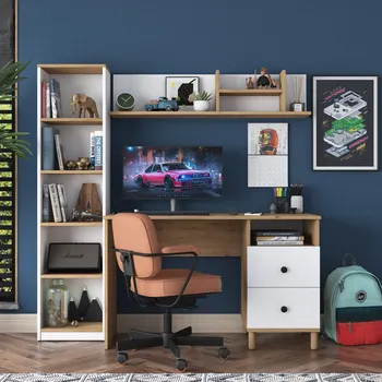 Psací stůl Pracovní koutek HUNGARY, ořech/bílá, 161,8x120x50 cm, moderní design