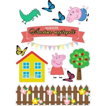 Jedlá dekorace na dort Prasátko Pepina 13 - jedlý papír - Bez úprav / Jedlý papír / Bez decor gelu