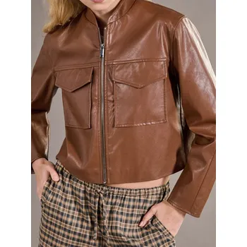 Dámská casual bunda Sinsay - Krátká koženková bunda - hnědá - 653ER-88X - 653ER-88X-XS