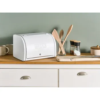 chlebník Chlebník bílý kovový železný 39 x 24 x 21 cm stylový dekorativní zásobník na chleba s víkem Beliani