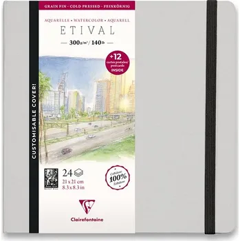 Akvarelové album Clairefontaine Etival Cold Pressed - s pohledy, 21 x 21 cm, 24 listů, 300 g