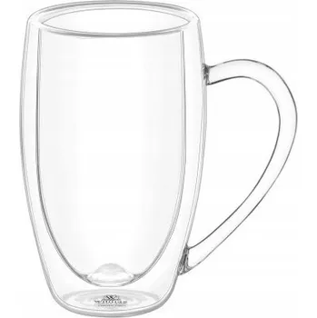 Skleněný hrnek s uchem, na kávu, čaj z dvoustěnného borosilikátového termoskla 400ml