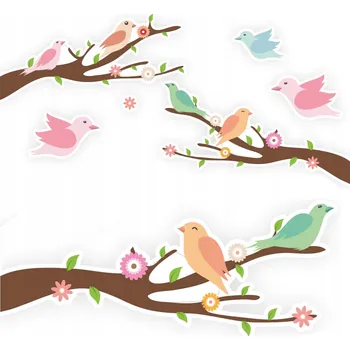 Obraz Knižní/komiksová placka, jarní dekorace na okna PTÁČCI na větvi do školky, školy, oboustranná.