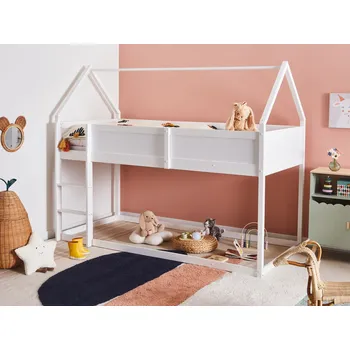 Postel Dětská podkrovní postel Bílé borovicové dřevo MDF 90 x 200 cm s lamelovým rámem Postel pro batolata Beliani